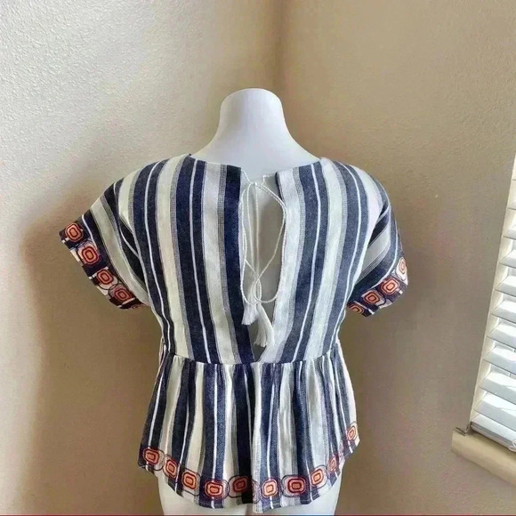 Anthropologie Maeve peplum top keyhole back fringe tie - Picture 4 of 5